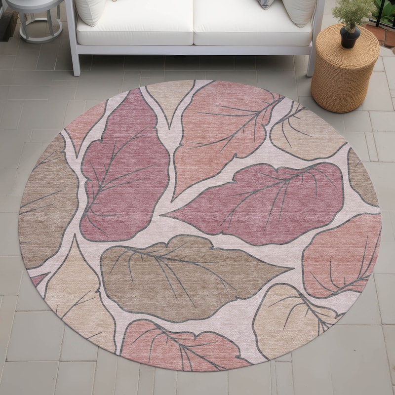 Machine Washable Indoor/ Outdoor Contemporary Floral Chantille Rug - Blush - 8' x 8'