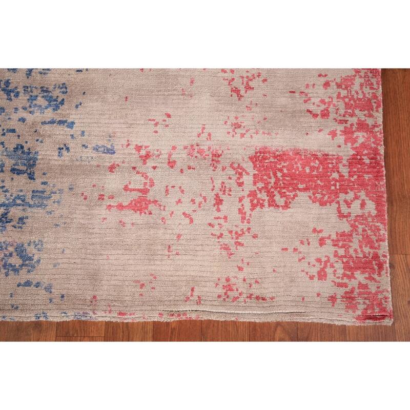 Contemporary Abstract Indian Area Rug Hand-Knotted Wool Carpet - 6'8" x 10'0"