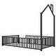 preview thumbnail 19 of 17, Twin Size Metal House Platform Bed with Guardrail and Chimney