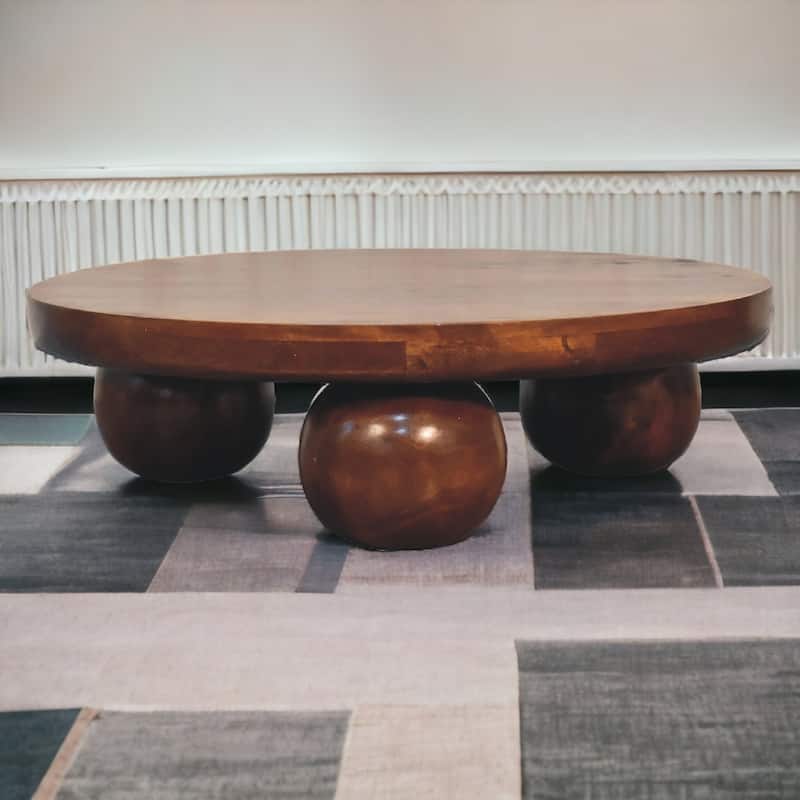 Artisan Furniture Solid Wood Chestnut Central Ball Table, Brown ,circular design - Chocolate Brown - Medium