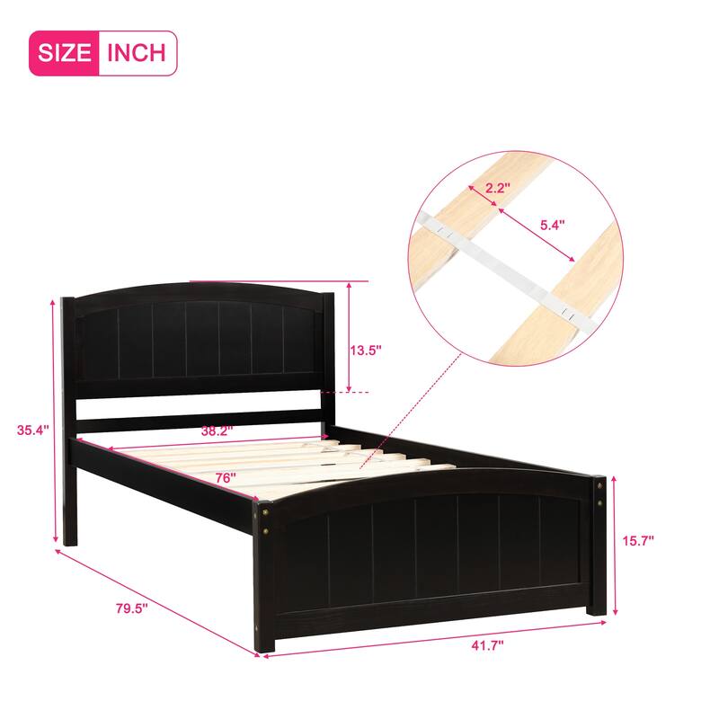Wood Twin Size Platform Bed Solid Construction Twin Bed Frame