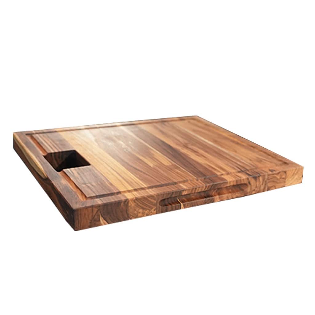 EcoDecors, Teak Edge Grain Cutting Board 17" x 18", Solid FSC Teak Butcher Block with Juice Groove, Waste Slot & Handles