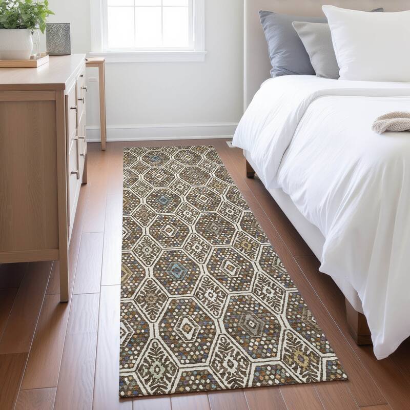 Machine Washable Indoor/ Outdoor Modern Hexi Chantille Rug