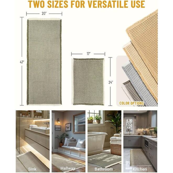 Large Waffle Bath Mat Set, Non Slip Bathroom Mat Set