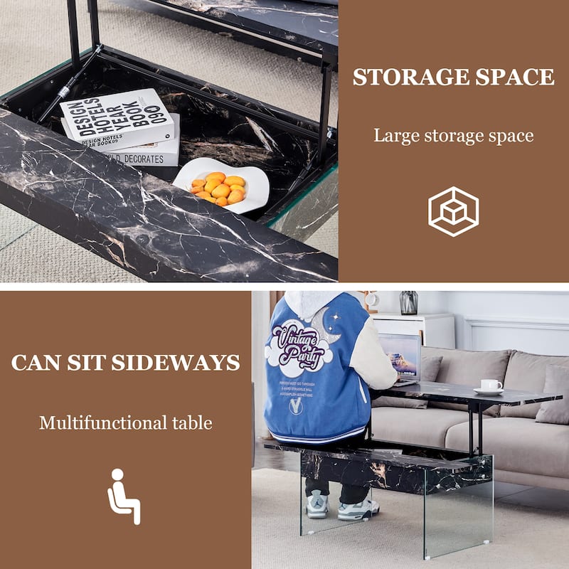 Modern Multifunctional Lift Coffee Table with Storage Space, Non-slip Feet and Lift Top, for Living Room