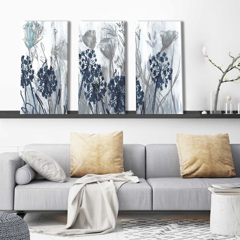 "Indigo Field" by Susan Jill 3 Piece Set on Canvas