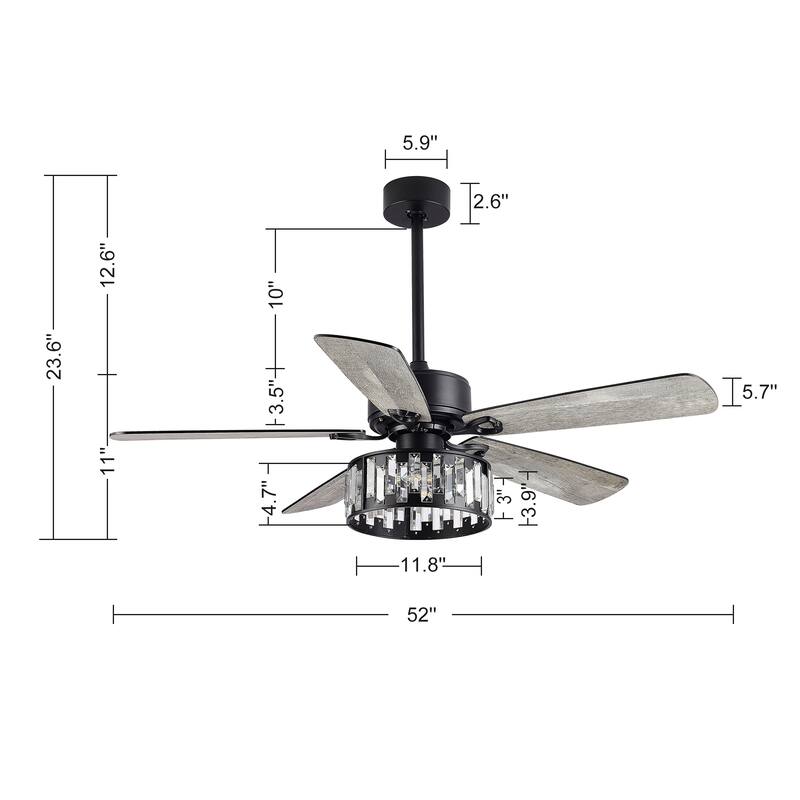 52" Crystal Chandelier 5-Blade Ceiling Fan with Light Kit and Remote
