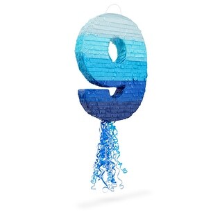Number 9 Pull String Pinata for Boys 9th Birthday Party, Ombre Blue (16 ...