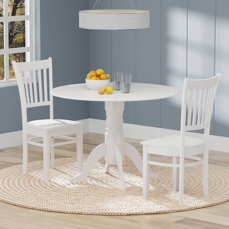 3-Piece Dining Set, 42" Round Drop-Leaf Table and Spindle Chairs