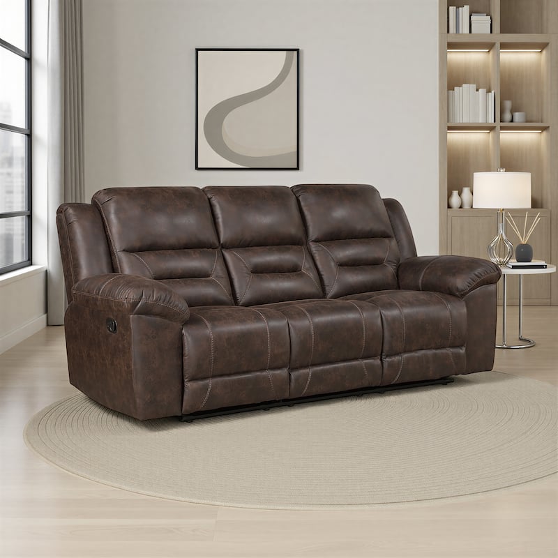 Alonzo 91.5" Polished Microfiber Manual Double Reclining Sofa