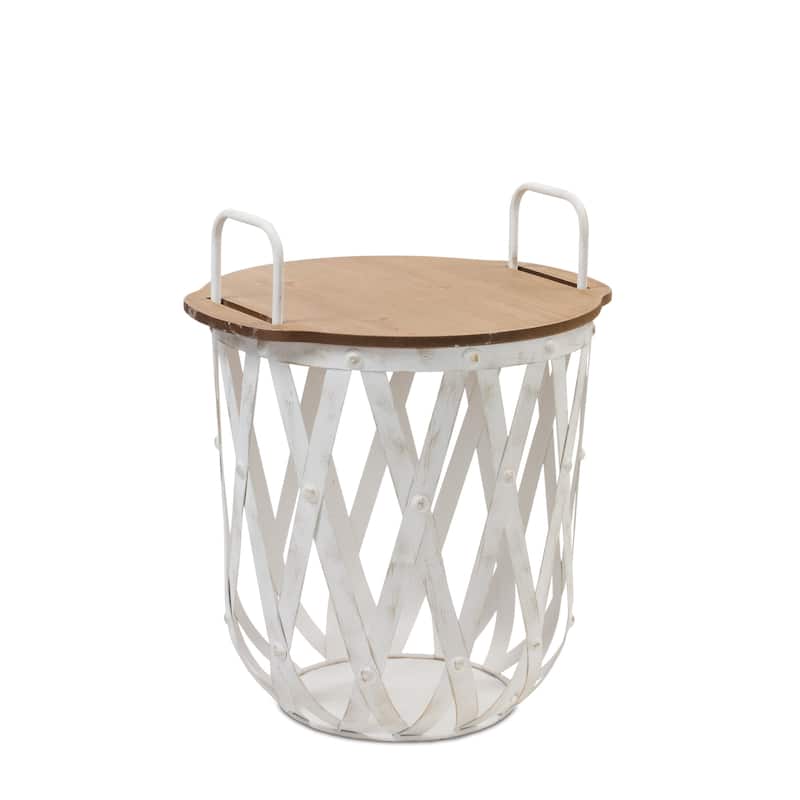 Metal and Wood Side Basket Tables (Set of 2)