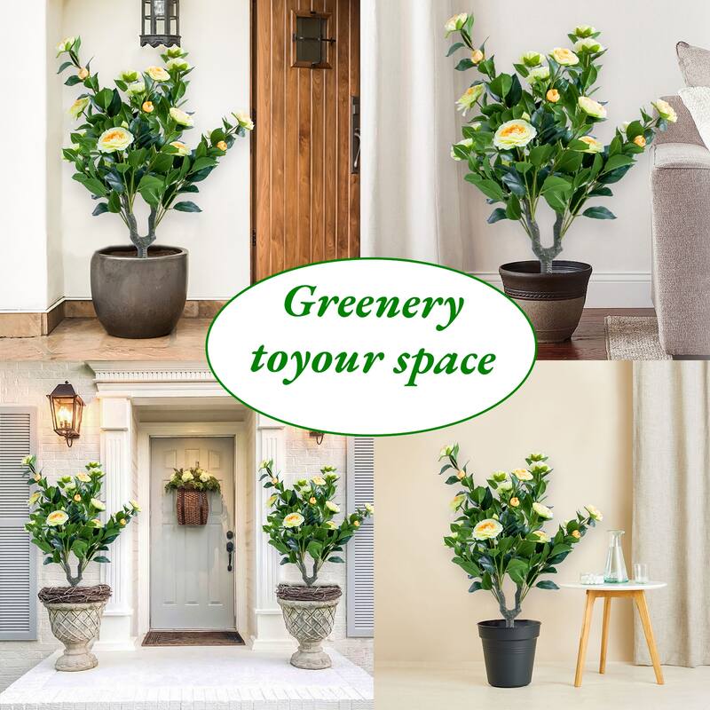 2 FT Artificial Topiary Flower Ball Trees with Ground Spike, Set of 2 Fake Rose Flowers Shrubs with Stake for Outdoor