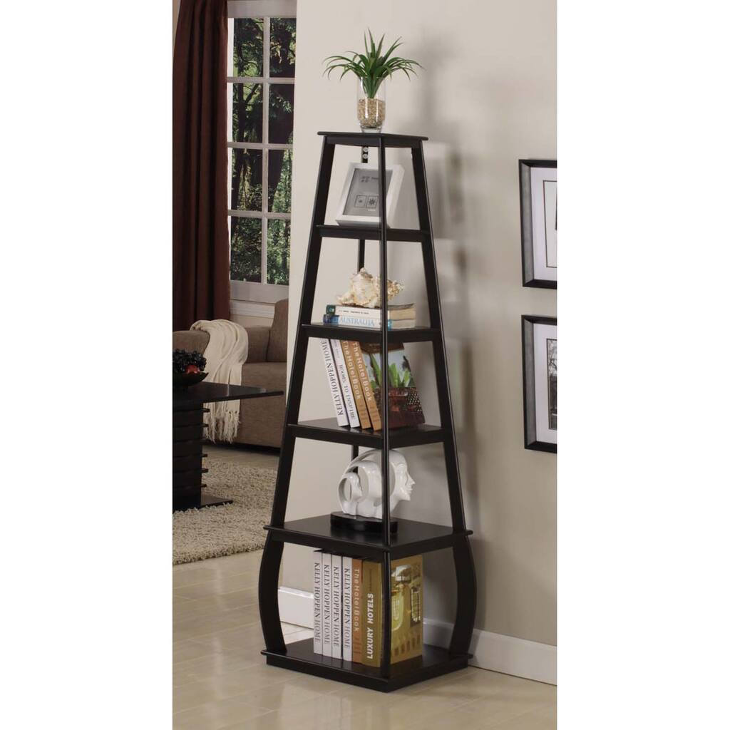 Walnut Five-tiered Corner Bookcase