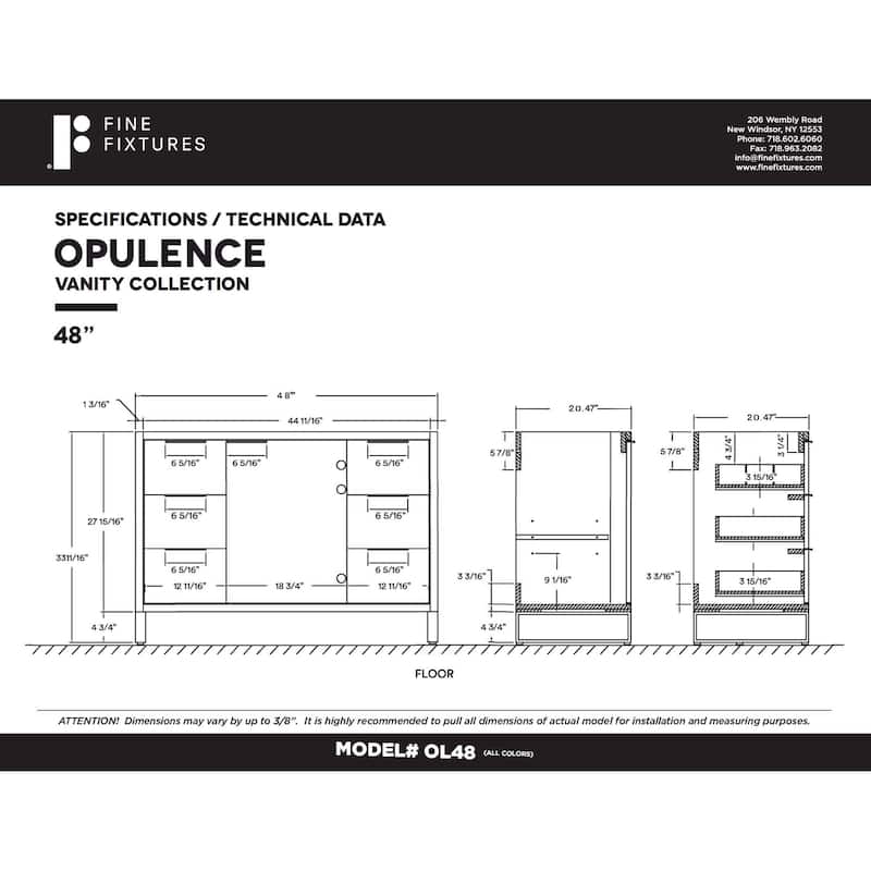 Fine Fixtures Opulence Collection Bathroom Vanity with White Ceramic Sink