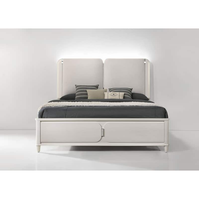 Queen Bed with LED Lighting, Upholstered Headboard, and Modern Design