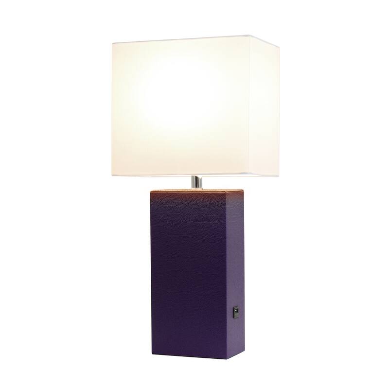 Elegant Designs 21" Modern Leather Wrapped Table Lamp with USB Port, With LED Bulb