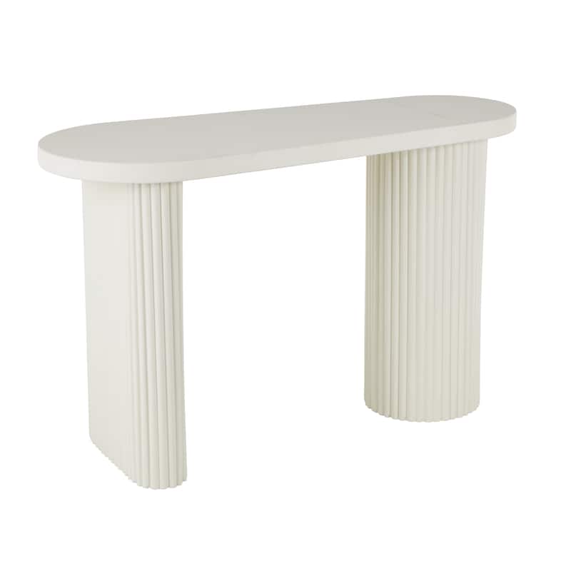 Metal Handmade Oval Console Table with Ribbed Legs - White - Roche River Decor