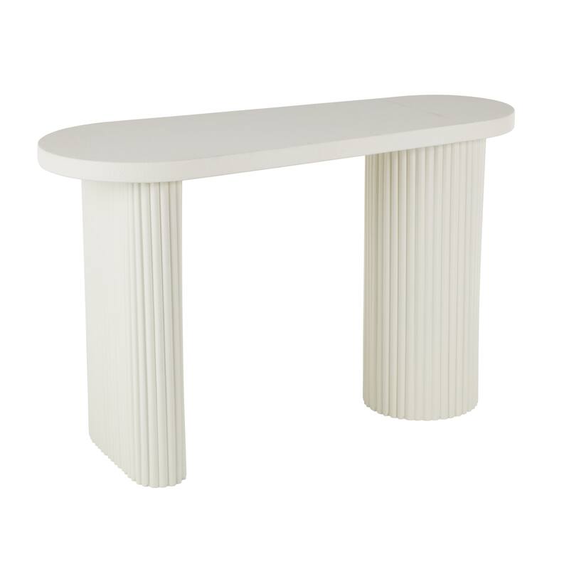 White Metal Handmade Oval Living Room Console Table with Ribbed Legs