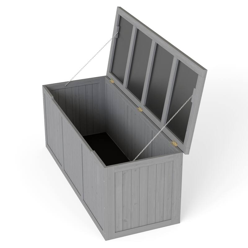 112 Gallon Outdoor Wooden Deck Box Solid Wood Storage Box Seat & Table Top for Patio Furniture Cushions, Pool Toys,Garden Tools