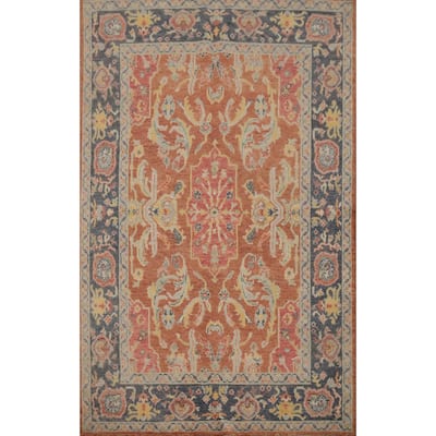 Hand Knotted Oriental 100% Wool Carpet Transitional Floral Oranges & Rust Oushak Area Rug - 6' 10'' X 5' 1''