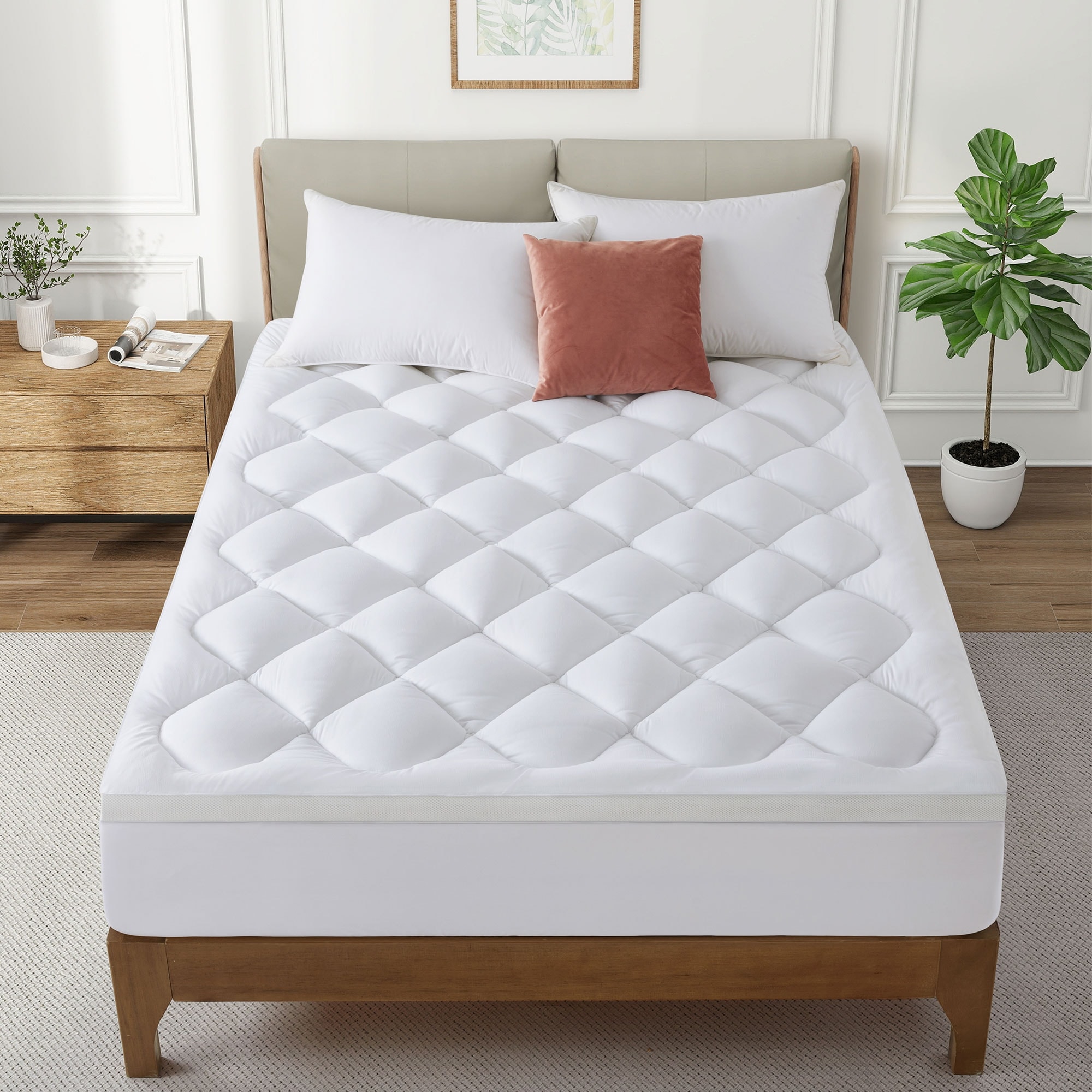 3-inch Soft Fitted Quilted Foam Mattress Pad with Elastic Deep Pocket
