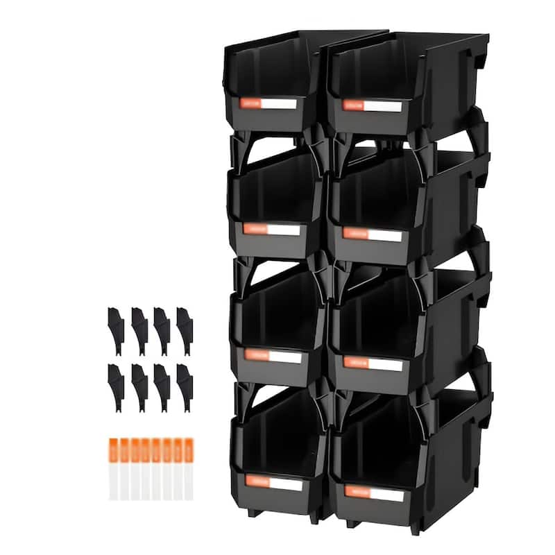 8-Piece Stackable Organizer Bins with Front-Open Design Perfect for Small Item Storage - 10.86 x 5.51 x 5.11 in - Black