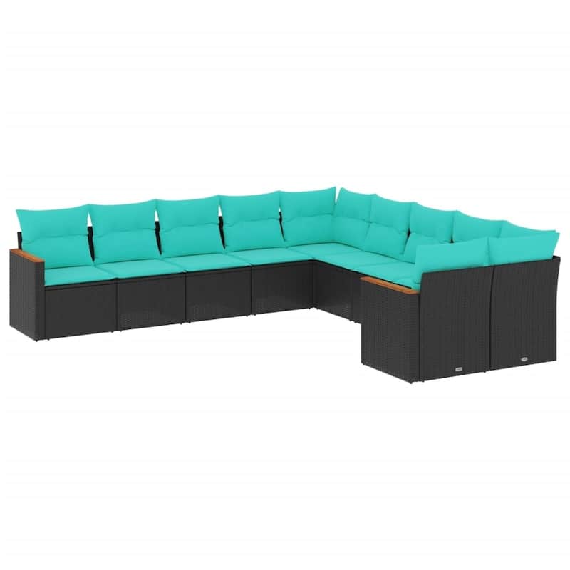 vidaXL 10 Piece Patio Sofa Set with Cushions Black Poly Rattan