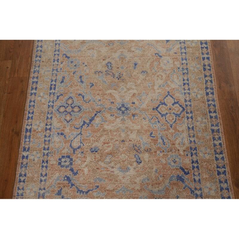 Hand Knotted Oriental 100% Wool Carpet Transitional Geometric Brown Oushak Area Rug - 3' 10'' X 2' 11''