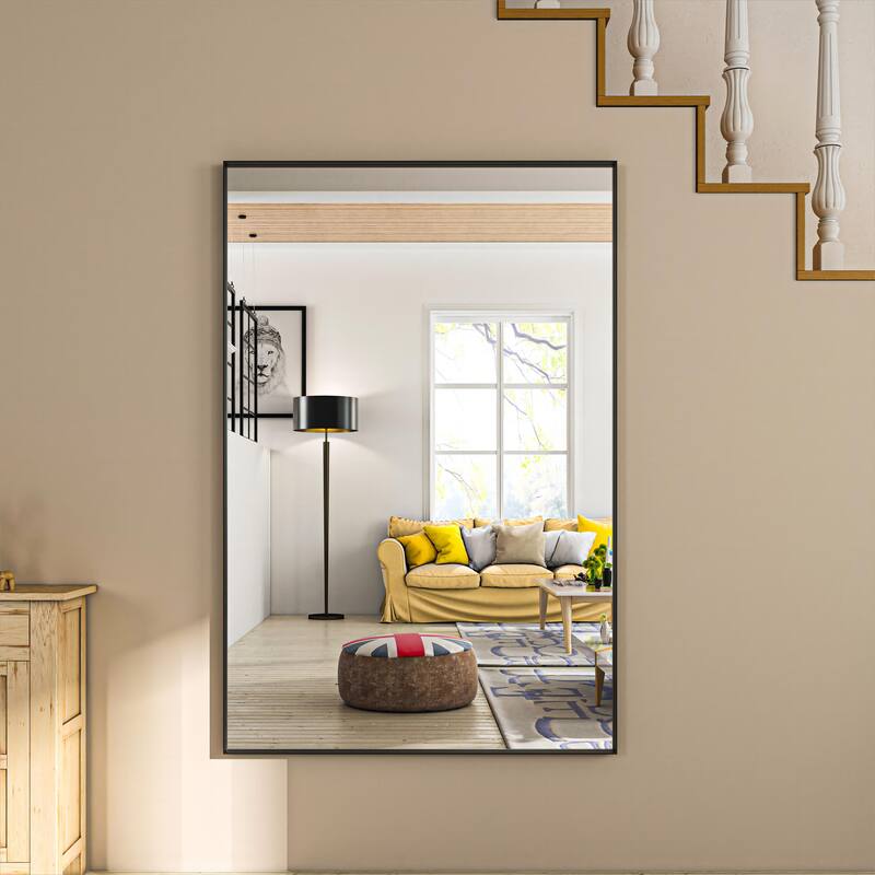 Organnice Rectangular Mirror Modern Black Frame Bathroom Vanity Mirror Clean Glass - 48"L*32"W