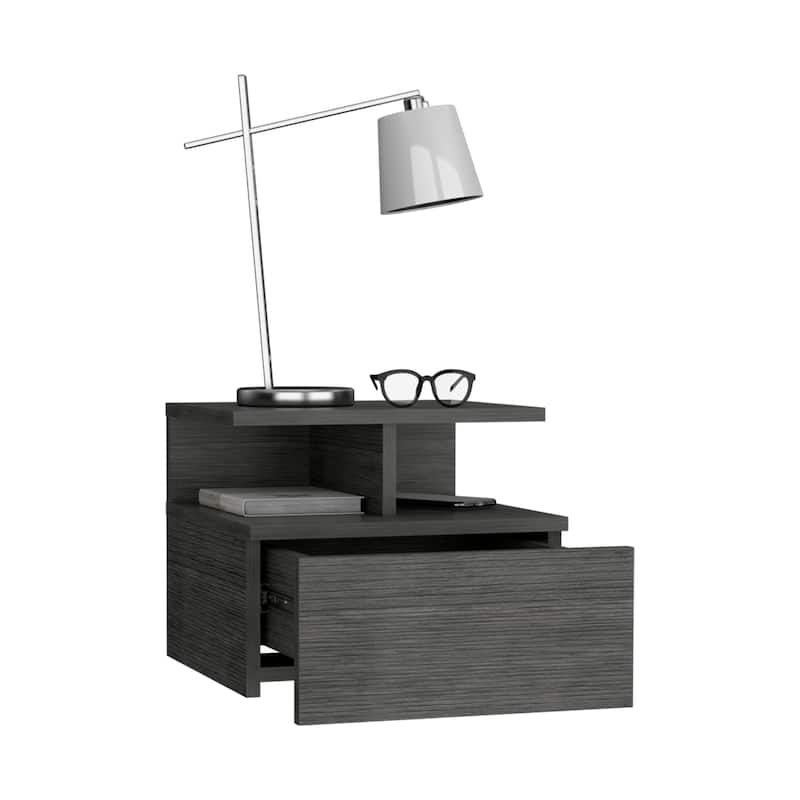 Floating Nightstand , End Table, Side Table Drawer, Open Top Shelves