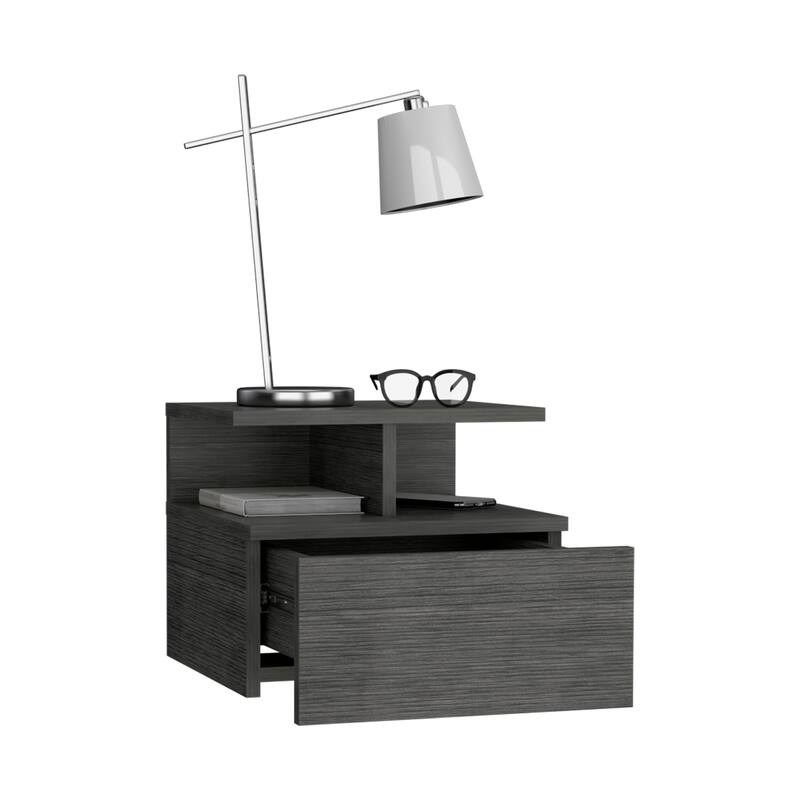 White Floating Nightstand, Wall-Mounted End Table with Storage Drawer & Open Shelf