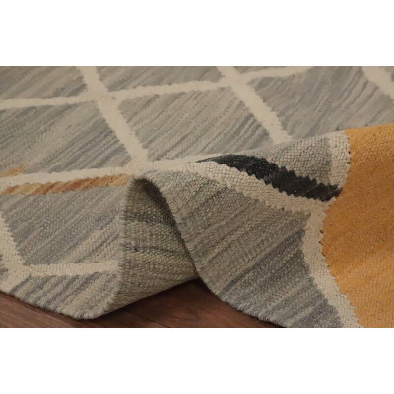 Hand Woven Oriental 100% Wool Carpet Southwestern Modern Greys & Charcoal Kilim Area Rug - 6' 6'' X 4' 9''