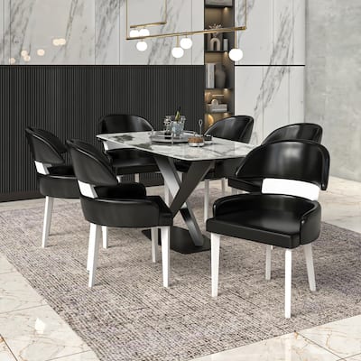 Ethos Leather Dining Chair with Rubberwood Legs Curved Back Accent Chair for Kitchen and Dining Room Set of 4