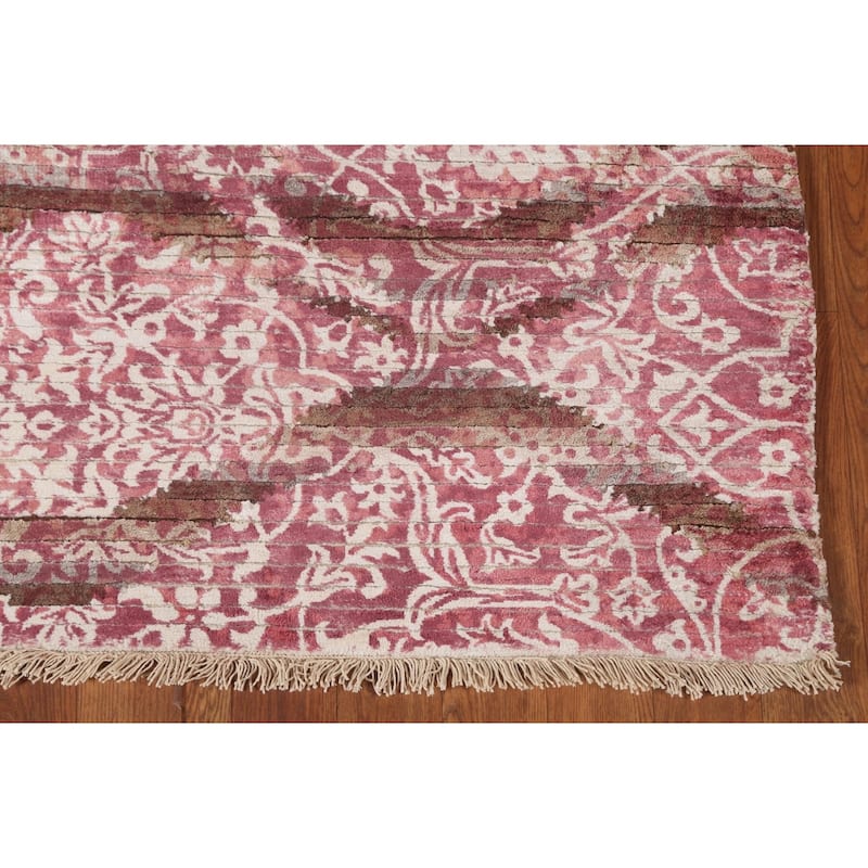 Abstract Oriental Accent Rug Handmade Pink Wool Carpet - 2'8"x 4'10"