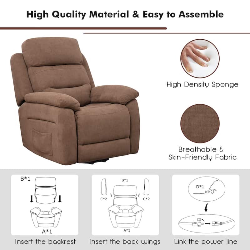 Costway Power Lift Recliner Chair Sofa for Elderly w/ Side Pocket &