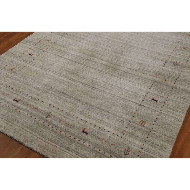 Hand Knotted Oriental 100% Wool Carpet Tribal Animal Pictorial Beige & Ivories Gabbeh Area Rug - 7' 9'' X 5' 1''