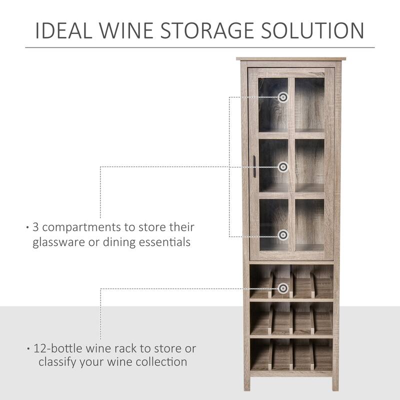 HOMCOM Wine Cabinet Bar Display Cupboard with Glass Door and 3 Storage Compartment for Home Bar - N/A