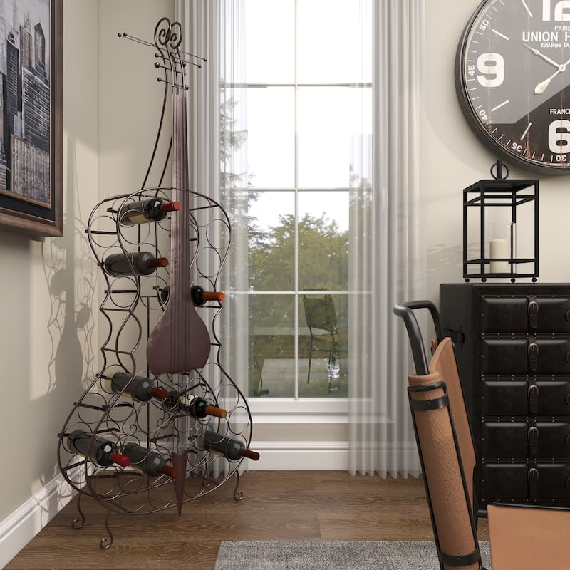 Black Metal Cello 26 Bottle Instrument Storage Standing Wine Rack - On ...