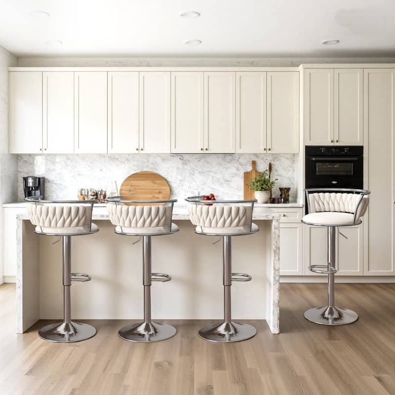 4 Set Modern Velvet Adjustable Swivel Bar Stools with Metal Frame
