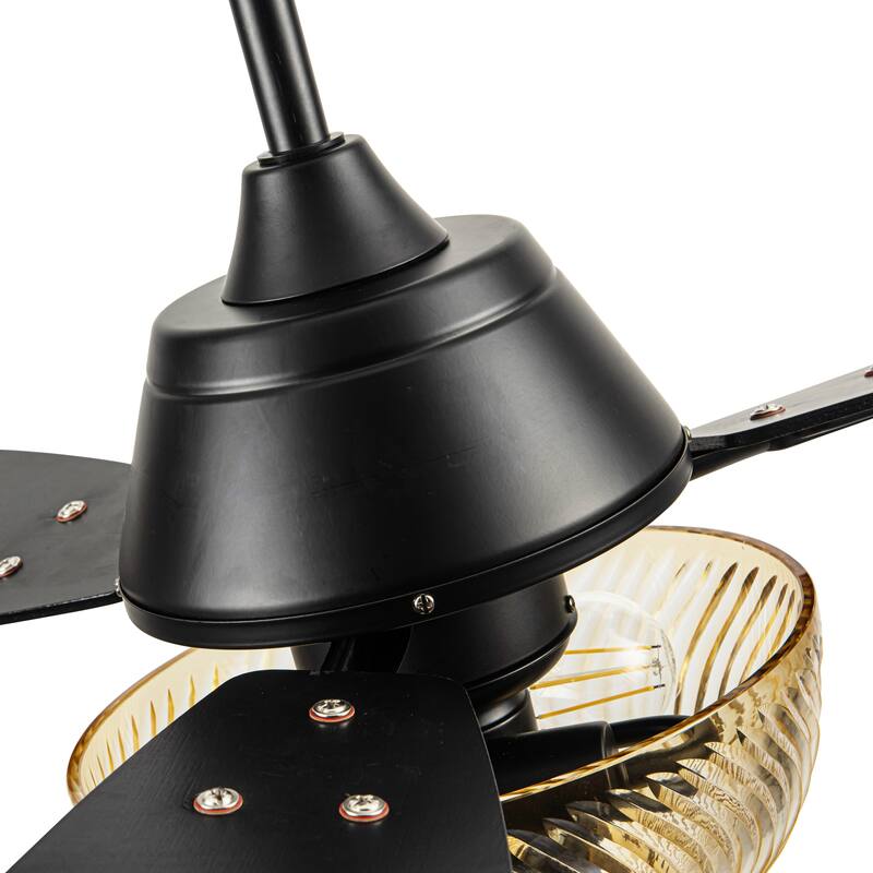 Coco River of Goods 3-blade 42-inch Glam Indoor Ceiling Fan with Amber Hand-Cut Glass Shade and Remote Control
