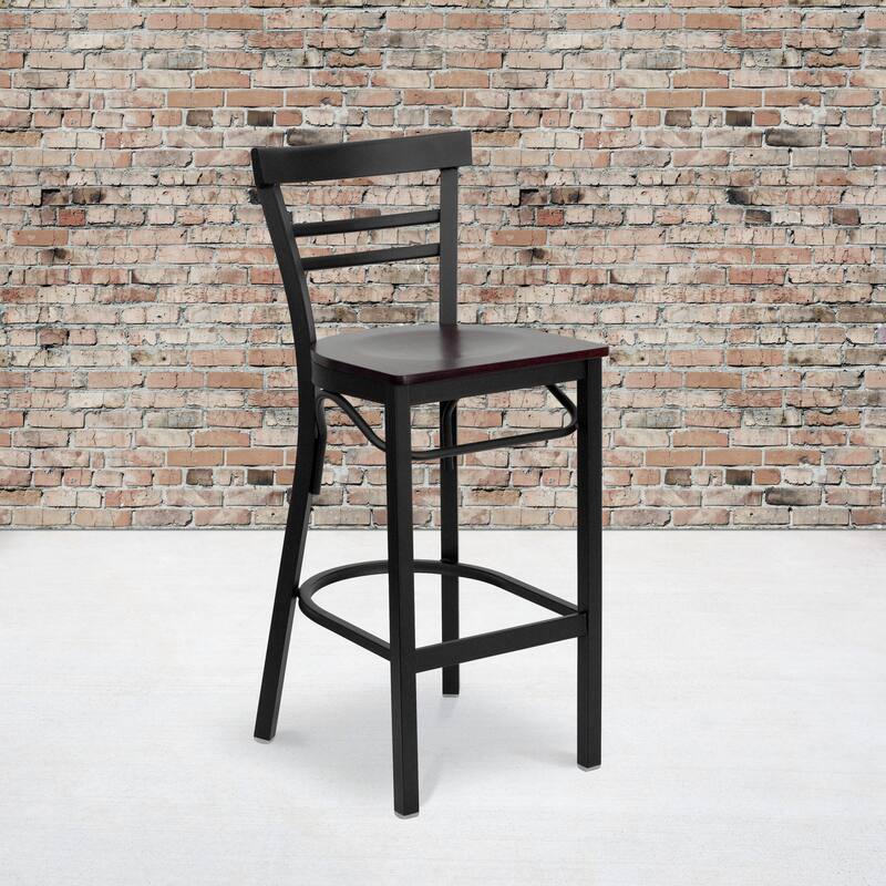 Two-Slat Ladder Back Metal Restaurant Barstool - 17"W x 19"D x 41.75"H - 17"W x 19"D x 41.75"H