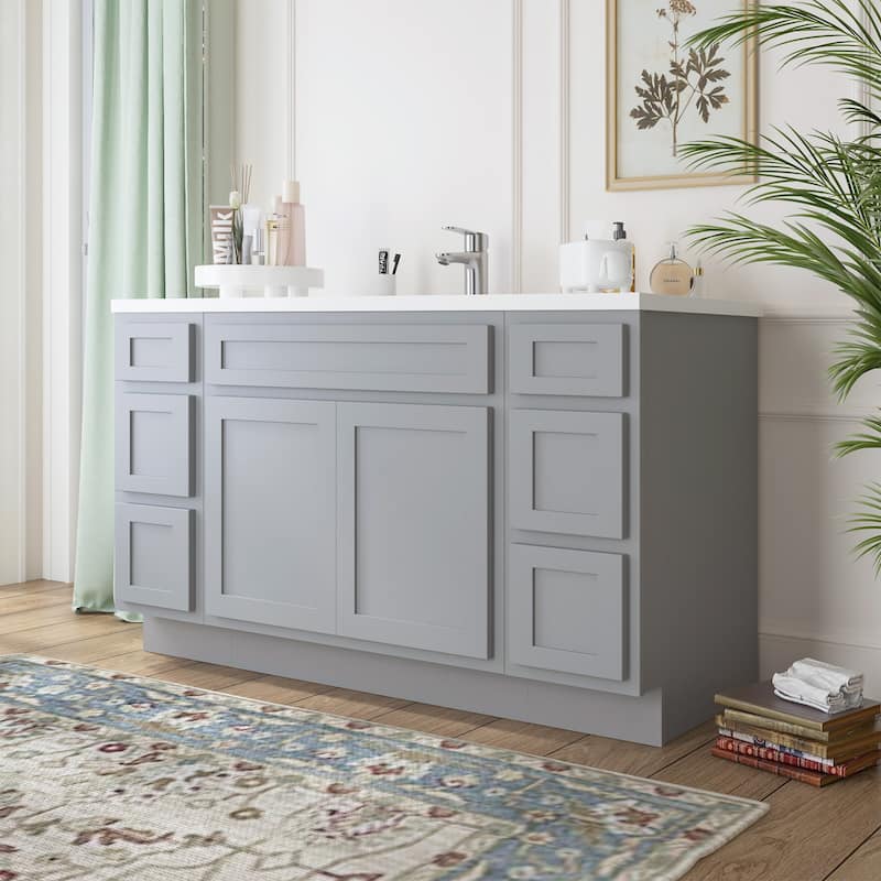 Vanity Art 57" Oak Freestanding Bathroom Vanity Cabinet without Top