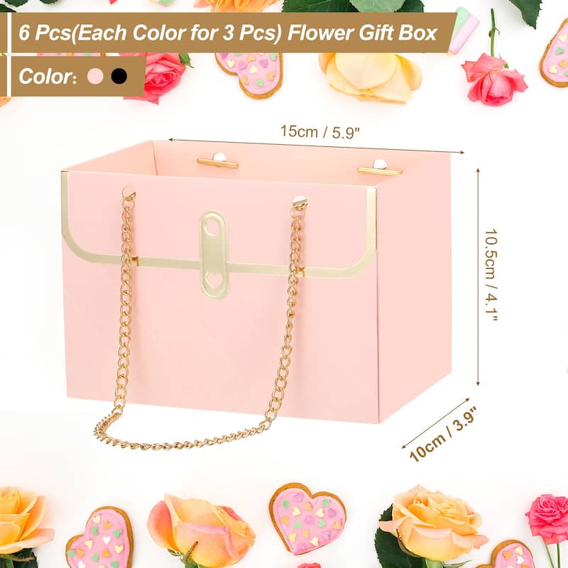6 Pcs Paper Flower Bags Paper Bouquet Flower Gift Bag - Pink/Black