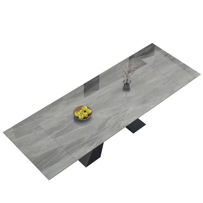 9 - Piece 110.24'' Extendable Sintered Stone Dining Table and 8 Leather Chairs Dining Set
