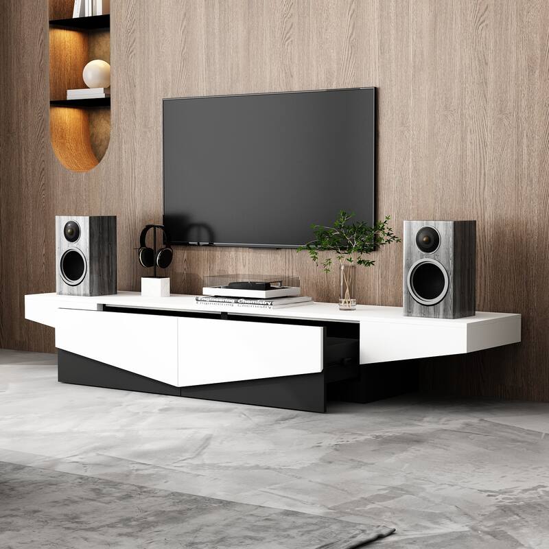 Modern Color Matching Entertainment center, 2 drawers, Black&White - 78.7"W