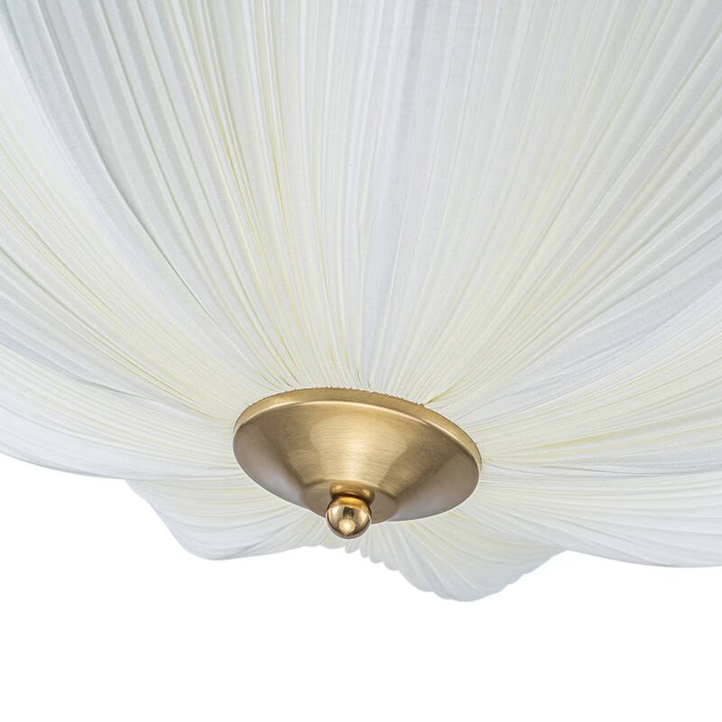 French Country White Ribbed Fabric Bloom Cage Pendant Light 19.3 in