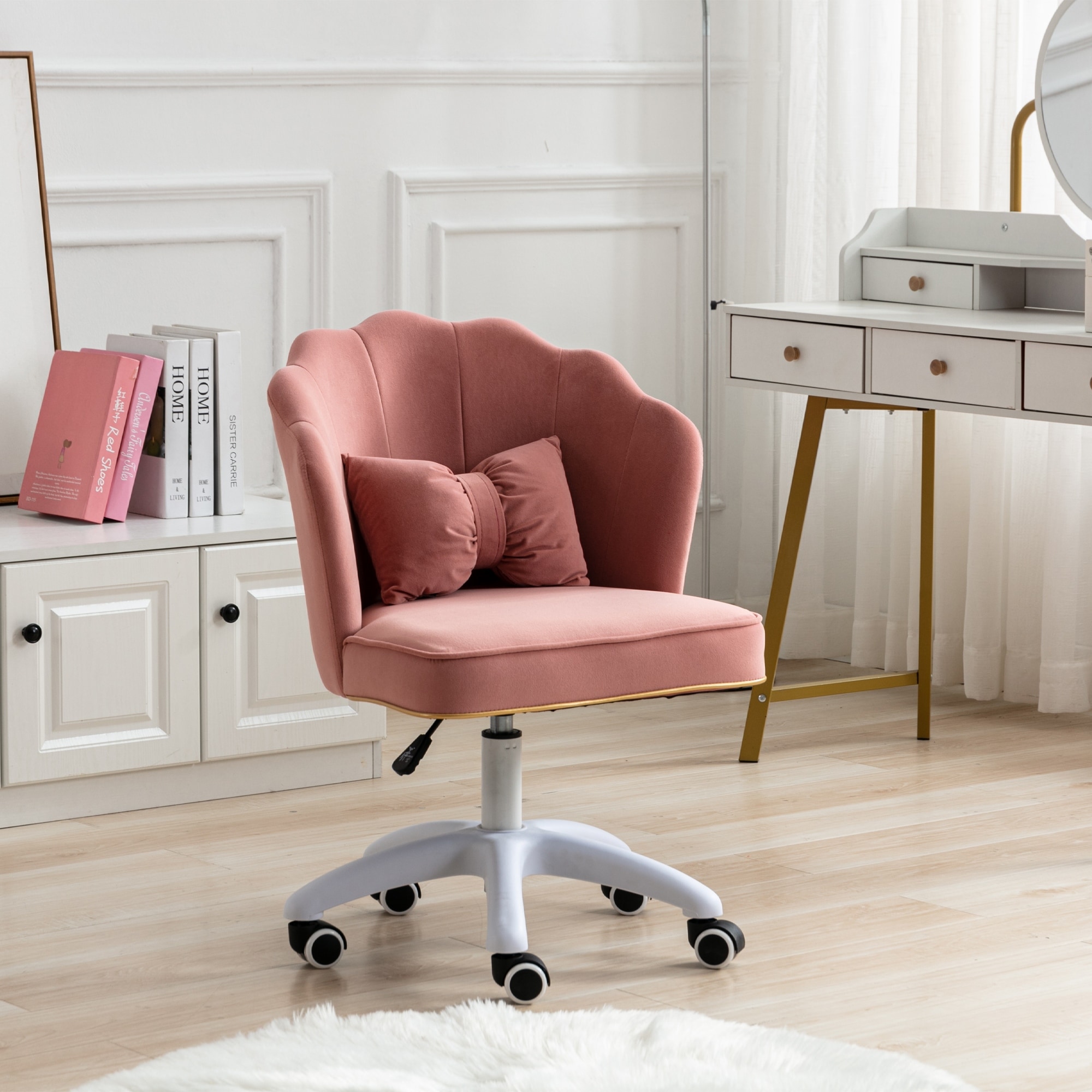 Desk Chair Fabric Unique Flower Shape Task Chair Home Office Chair Adjustable Swivel Rolling Vanity Chair with Wheels Pink Bed Bath Beyond 36182543