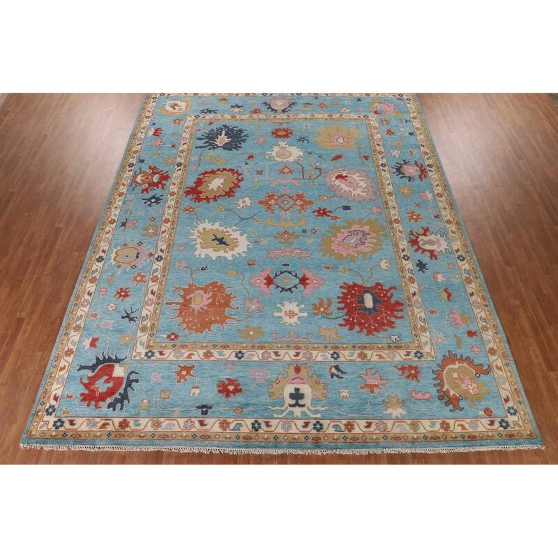 Palace Size Blue Floral Oushak Oriental Area Rug Handmade Wool Carpet - 11'9"x 14'8"