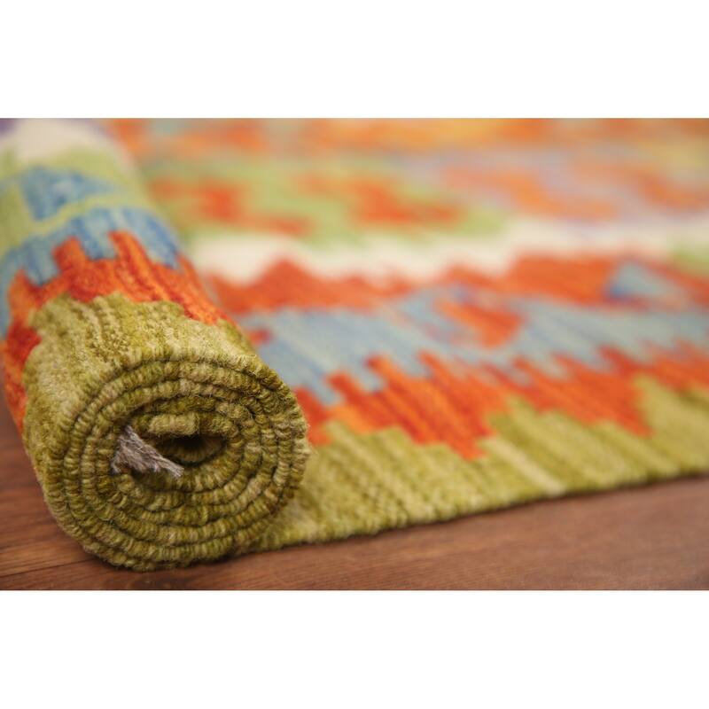 Hand Woven Oriental 100% Wool Carpet Southwestern Geometric Multi-Colored Kilim Area Rug - 6' 8'' X 5' 0''