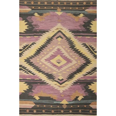 Hand Woven Oriental 100% Wool Carpet Southwestern Tribal Purples Kilim Area Rug - 11' 11'' X 8' 7''